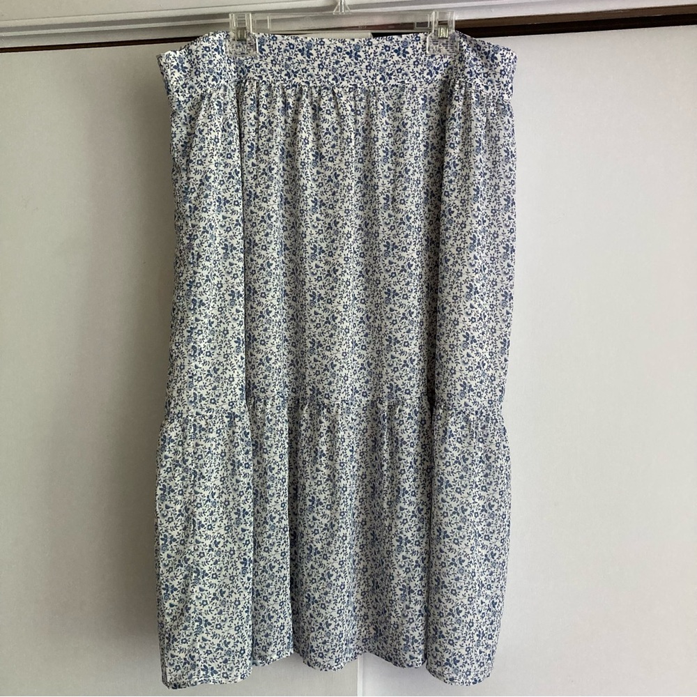 Madewell Tiered Peasant Flowy Blue & White Floral Midi Skirt, NWT Sz 2XL - Picture 11 of 13